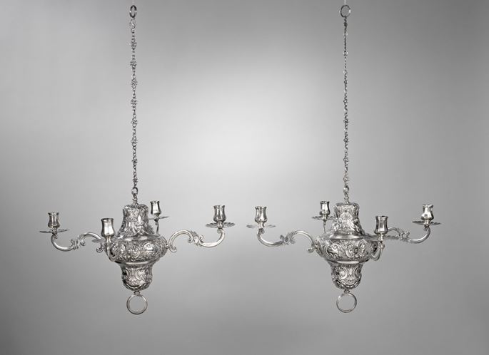 A Pair of Spanish Silver Four-Light Chandeliers | MasterArt